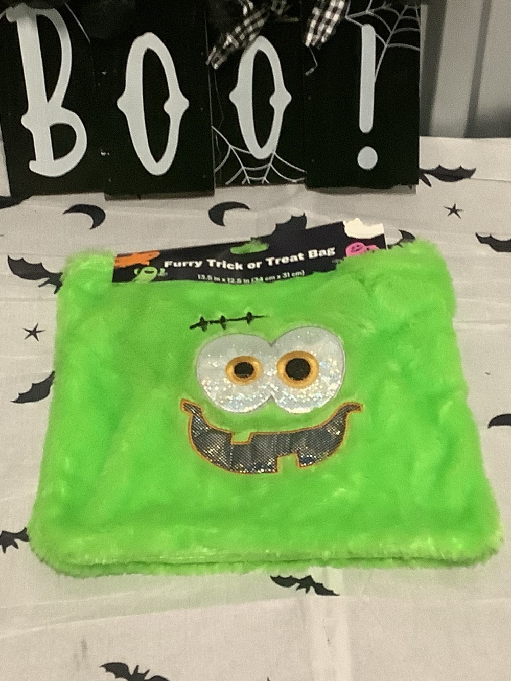 Green Plush Monster Trick-or-Treat Bag
